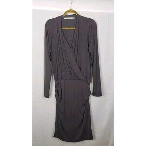 Michael Stars Dress‎ Large Brown Faux Wrap Ruched Sides Casual Workwear Classy